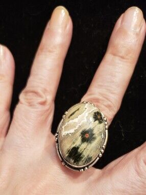 NEW Natural Jasper & Sterling Silver Ring, Sz 8, Incredible Pattern & Color-WOW!